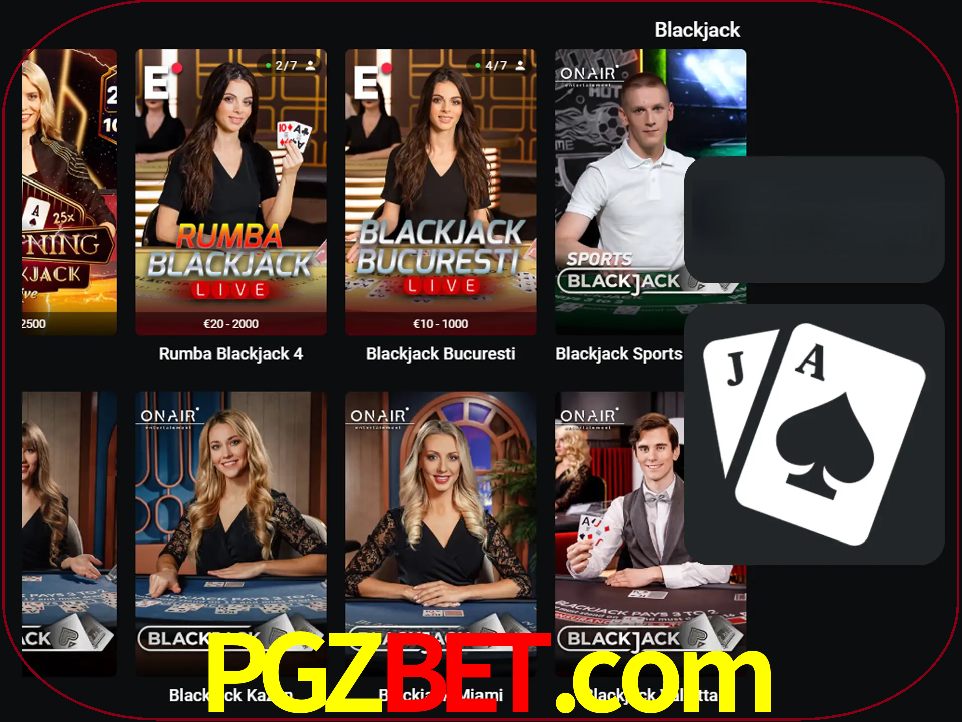Escolha uma mesa completa de jogadores de blackjack.